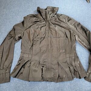 White House Black Market Black Peplum Zip Up Mock Neck Jacket Womens Medium